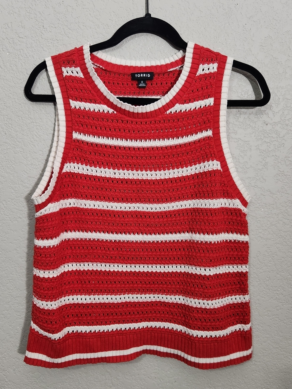Torrid Red & White Crocheted Stripe Tank